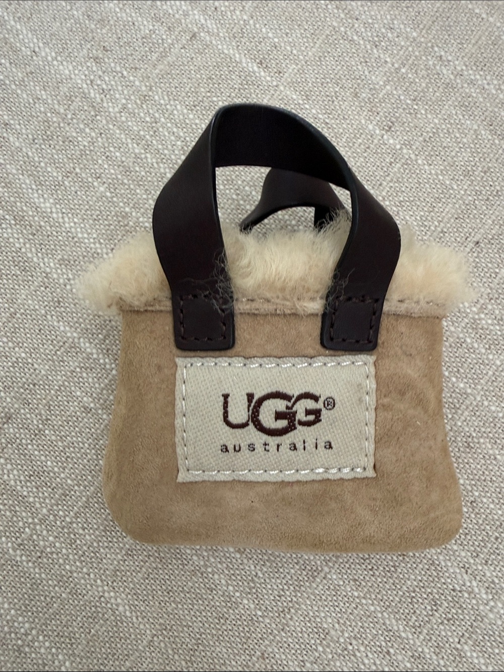 UGG Australia Mini Shearling Tote Bag Keychain Charm Beige Brown